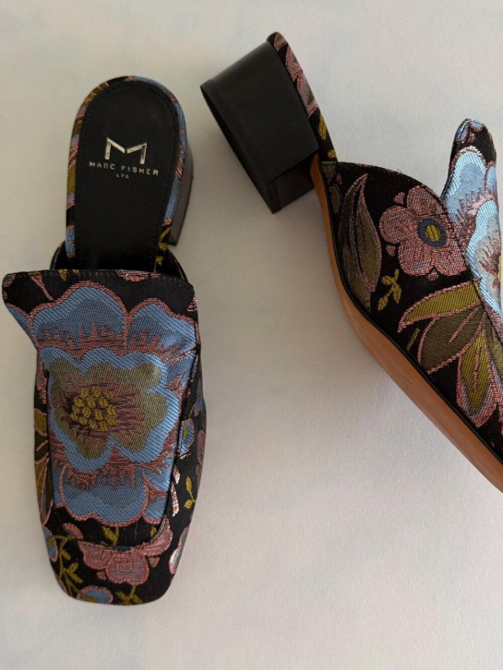 Marc Fisher Metallic Lailey Floral Slip On Square Toe Mules - Picture 2 of 7